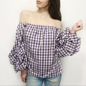 Petersyn NEW Hannah Plaid Voluminous Sleeve Top